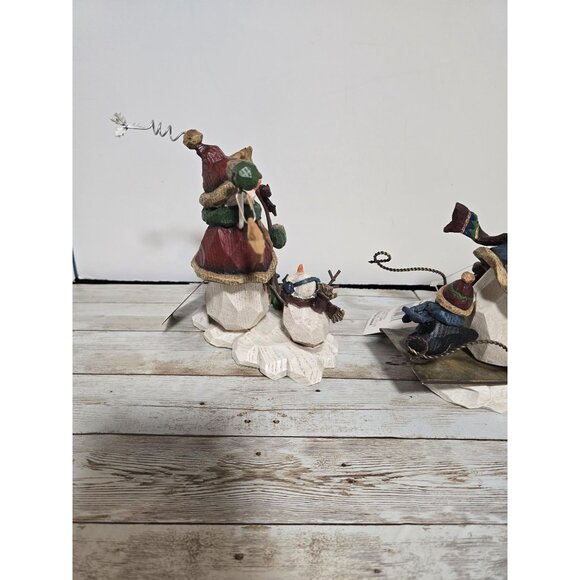 Lot of 2 Wooden Snowman Carved Decorations Snowman Hanging Stars on Trees and Sn - Picture 8 of 9